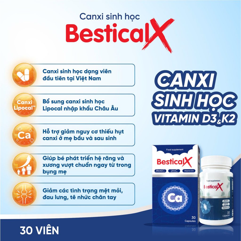 Canxi sinh học dạng viên BesticalX hỗ trợ tăng chiều cao cho trẻ tiền dậy thì và dậy thì hộp 30 viên