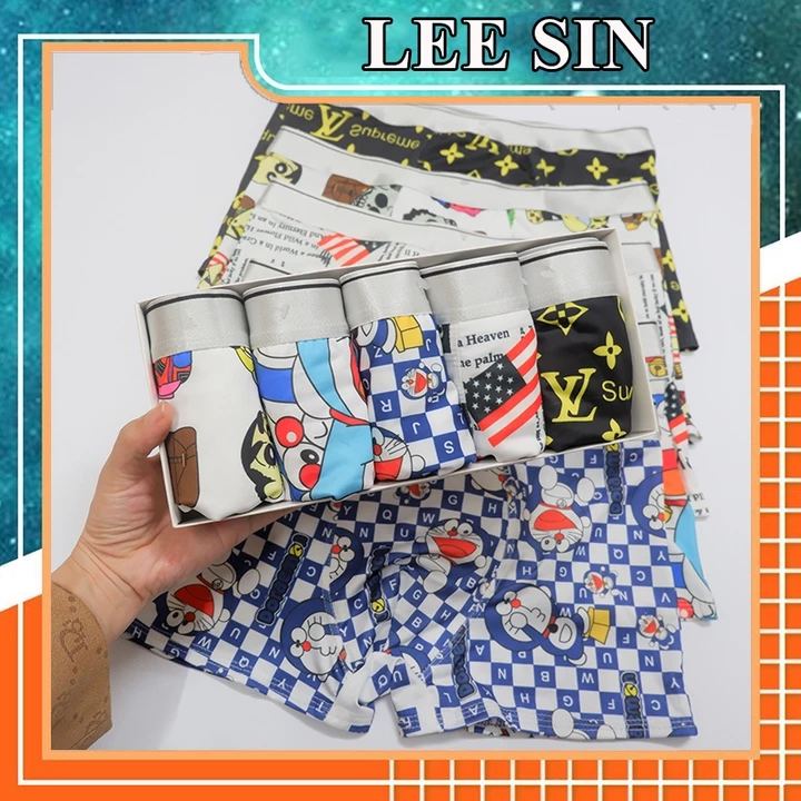 Quần lót nam in hình thun lạnh, quần sịp nam đùi thun lạnh hoạt hình doremon, shin, tom jerry, mario, onepiece - LEESIN