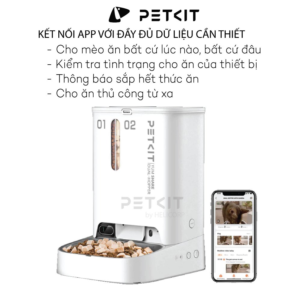 Ảnh Máy Nhả Hạt Tự Động Cho Chó Mèo Có CAMERA, Hai Ngăn Petkit Gemini YumShare Dung Tích 5 Lít 2