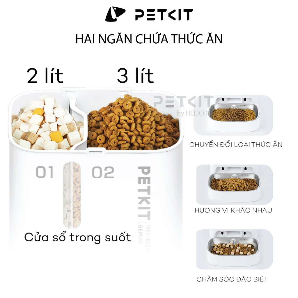 Ảnh Máy Nhả Hạt Tự Động Cho Chó Mèo Có CAMERA, Hai Ngăn Petkit Gemini YumShare Dung Tích 5 Lít 3