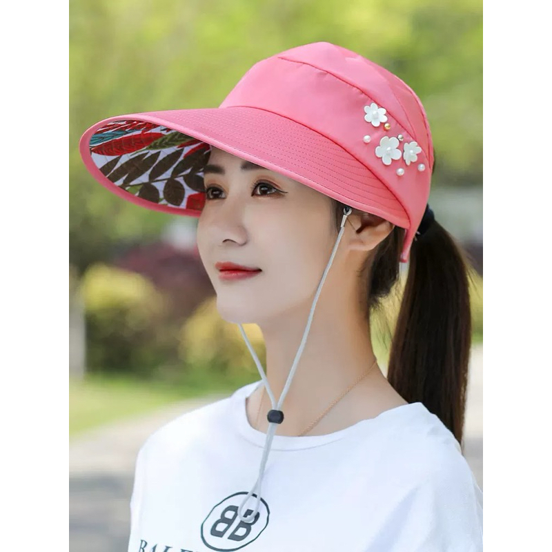 Mũ nữ vành rộng hở chóp hoạ tiết đính ngọc trai hoa tinh tế , phụ kiện thời trang nữ