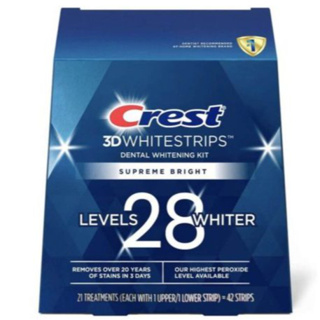 Miếng dán trắng răng Crest 3D White Supreme Bright- Độ làm trắng răng cao dành cho răng chăc khoẻ