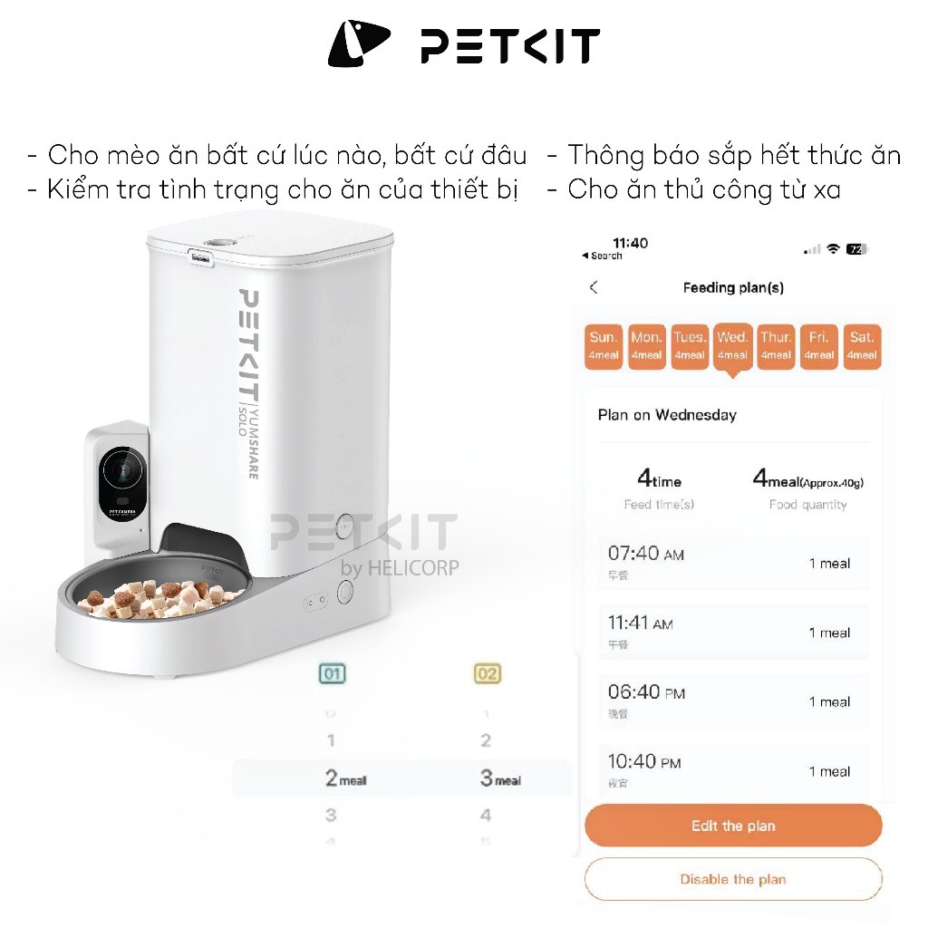 Ảnh Máy Cho Mèo, Chó Ăn Tự Động Có CAMERA Petkit Fresh Element Solo YumShare màu Trắng 2