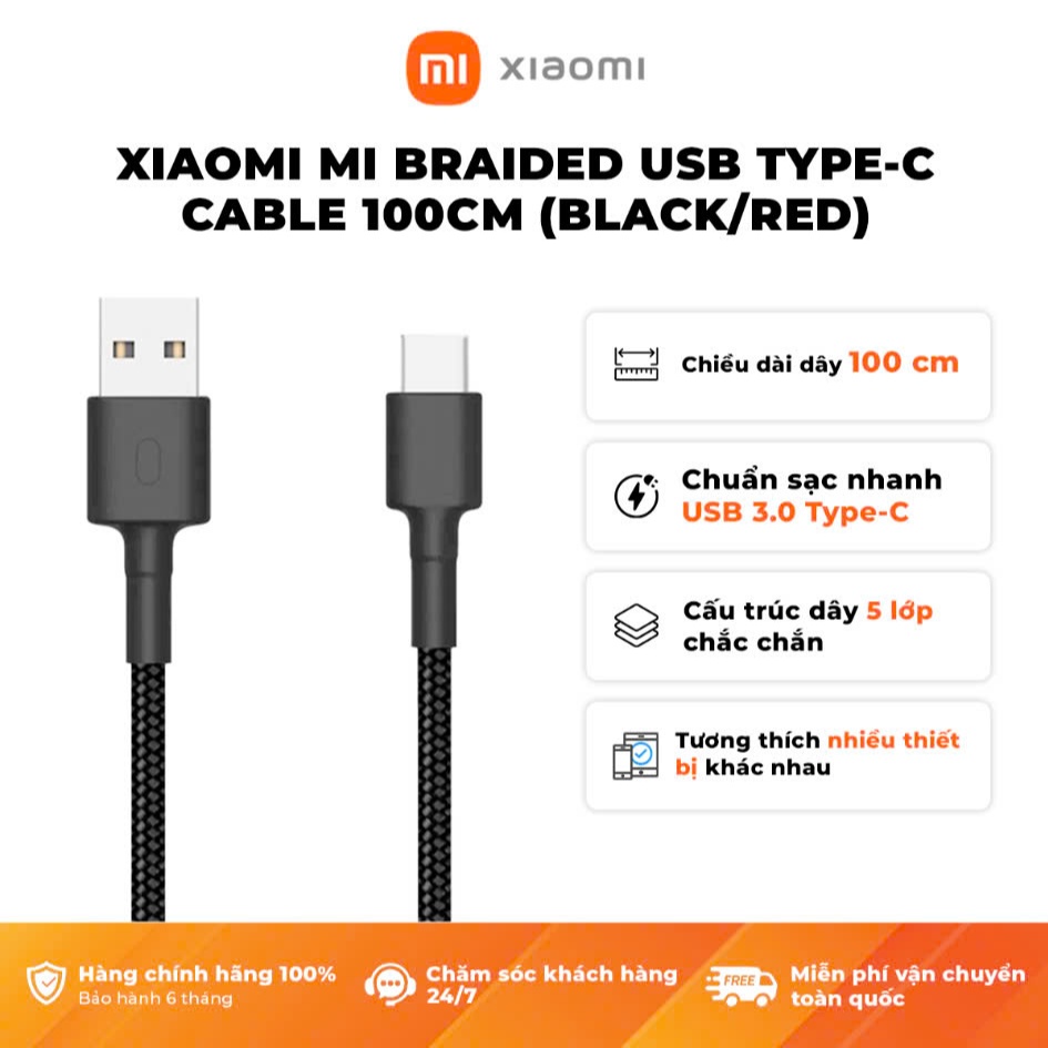 Ảnh Cáp Sạc Xiaomi Mi Braided USB Type-C Cable 100cm (Black/Red) 3