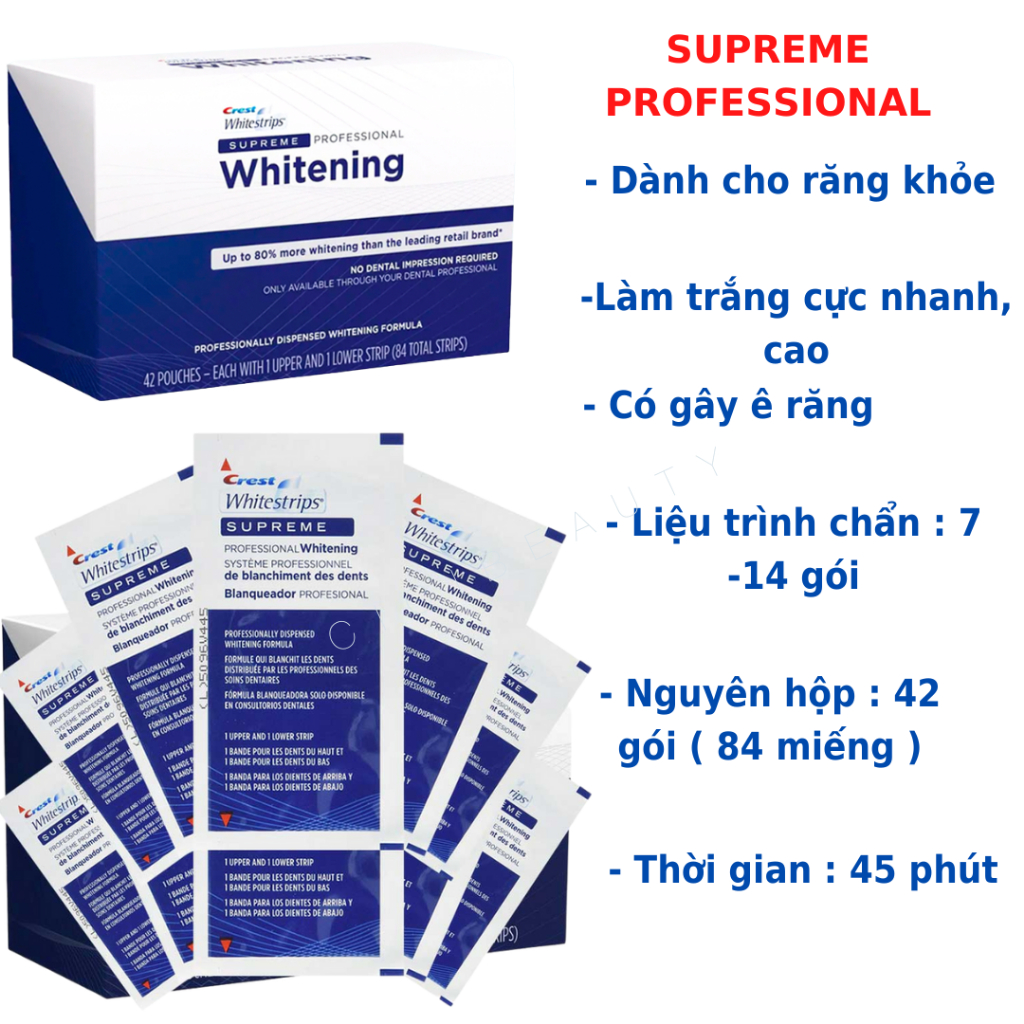 Miếng dán trắng răng Crest 3D White Supreme Professional CHÍNH HÃNG MỸ - Bật tone nhanh