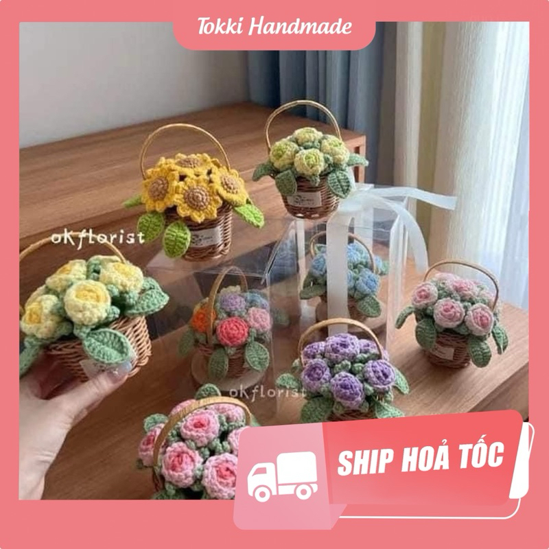 [Ảnh thật, có sẵn] Giỏ hoa mini các loại hoa móc len bằng tay handmade ...