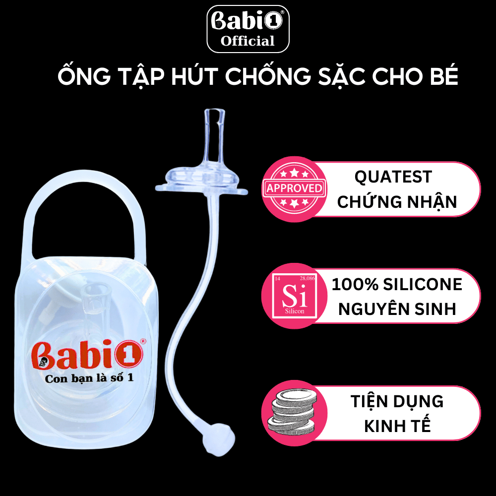 Ống Tập Hút Babi 1 Chống Sặc Silicon Cho Bình Cổ Rộng