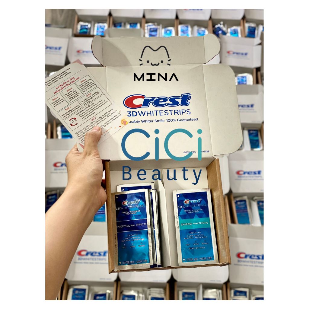 FullBox Hộp 10 Gói Miếng dán trắng răng Crest 3D White 1 Hour Express - Làm trắng răng cấp tốc 1 giờ