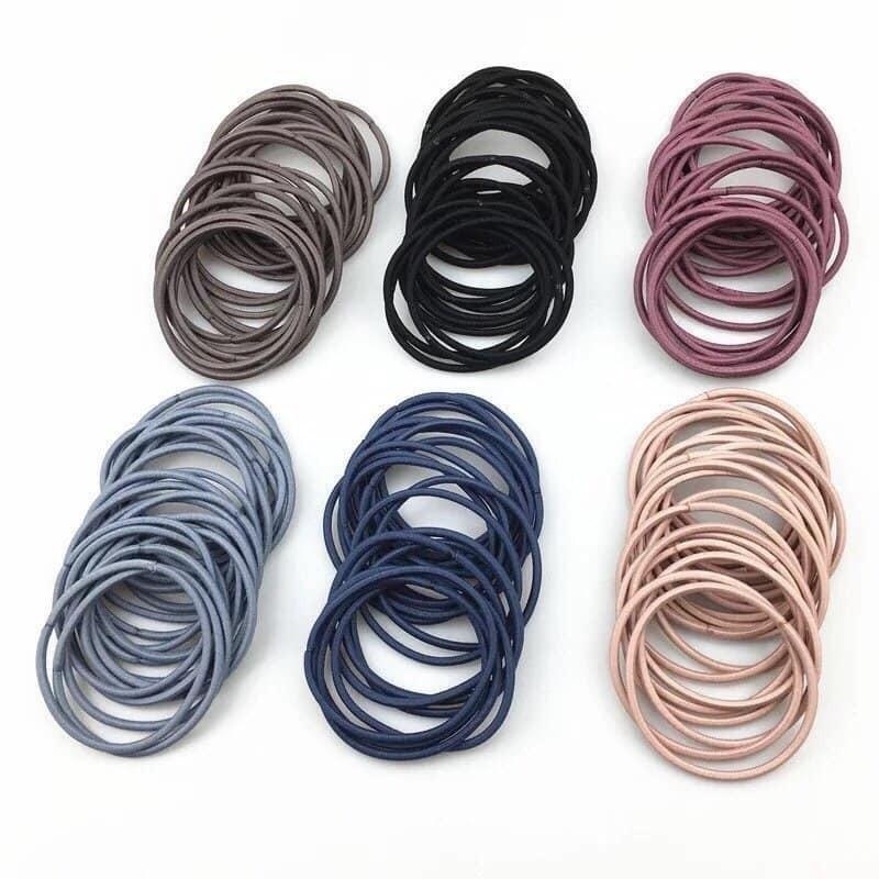 Set 100 dây thun buộc tóc đựng túi Zip