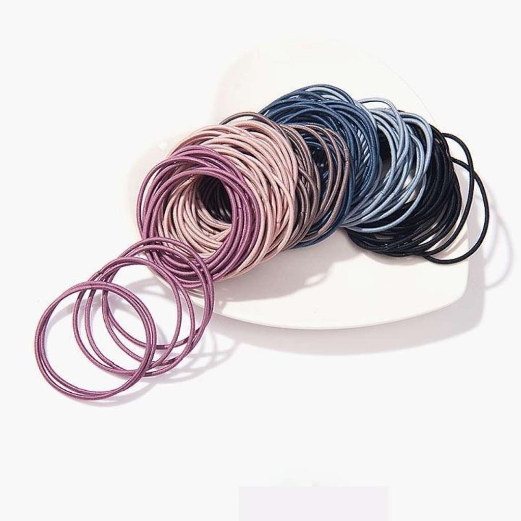 Set 100 dây thun buộc tóc đựng túi Zip