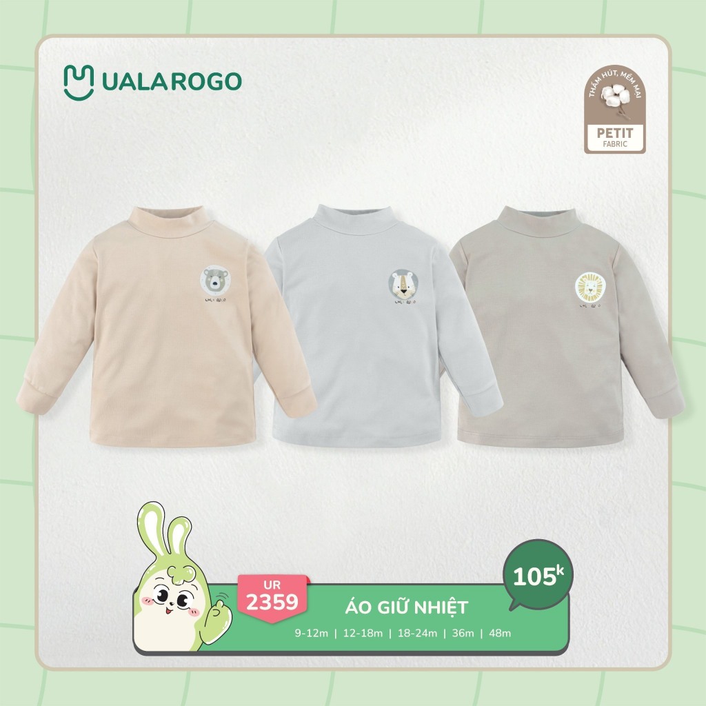(7-16kg, 6-48M) Áo Giữ Nhiệt Cổ 3 Phân Hình Thù Ngộ Nghĩnh Vải Tăm Uala Cho Bé Mã UR2346 UR2359 UR2365