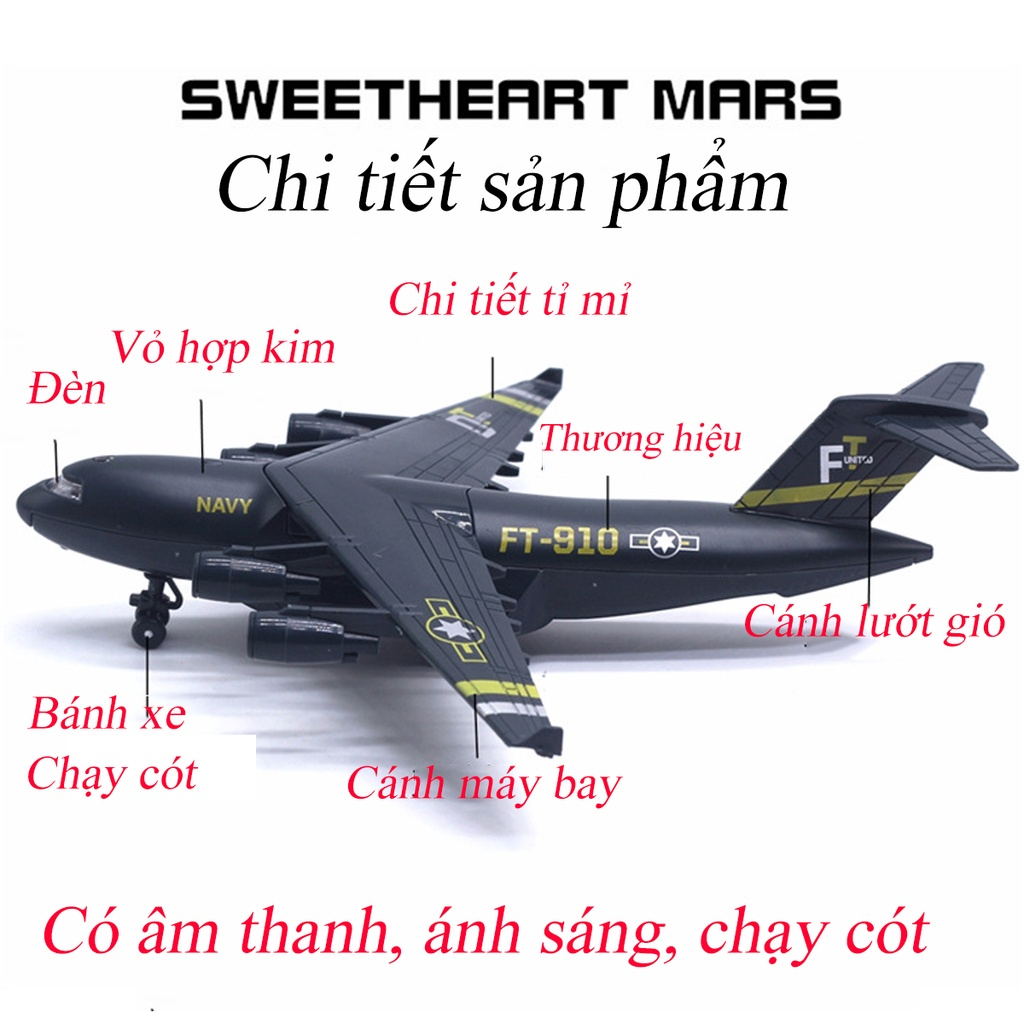 Ảnh Đồ chơi mô hình máy bay vận tải Boeing C-17 KAVY chất liệu hợp kim, có nhạc và đèn, chạy cót 1