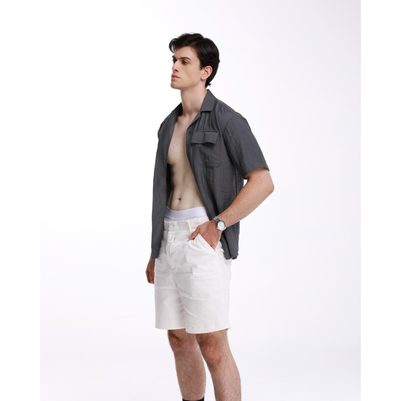 Quần Short Lửng Nam Kaki Linen Bố Palawan Đi Biển Đi Chơi | TRẮNG + ĐEN | VILLA WINGS