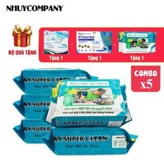 Combo 5 gói (kèm quà) khăn ướt lau bếp đa năng NY SUPPER CLEAN 50 tờ lớn 25 x 33 cm | Như Ý Company