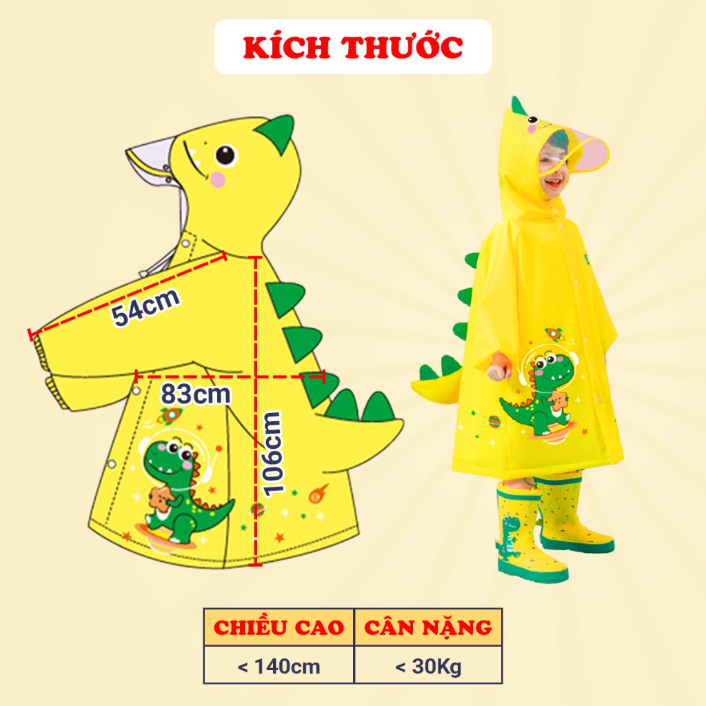 Áo Mưa Hình Khủng Long Cho Bé Trai,Pony Bé Gái