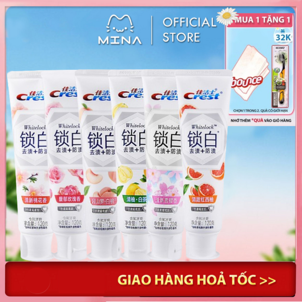 Kem đánh răng Crest Crest Hoa Anh Đào, Quả Đào, Quả bưởi 85g, 120g  - Hương thơm lãng mạn trắng răng