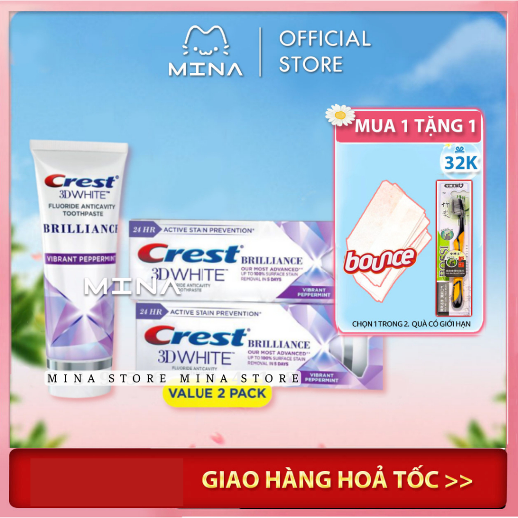 Kem đánh răng Crest 3D White Brilliance 99g/130g -  Làm trắng răng vượt trội hơi thở thơm mát