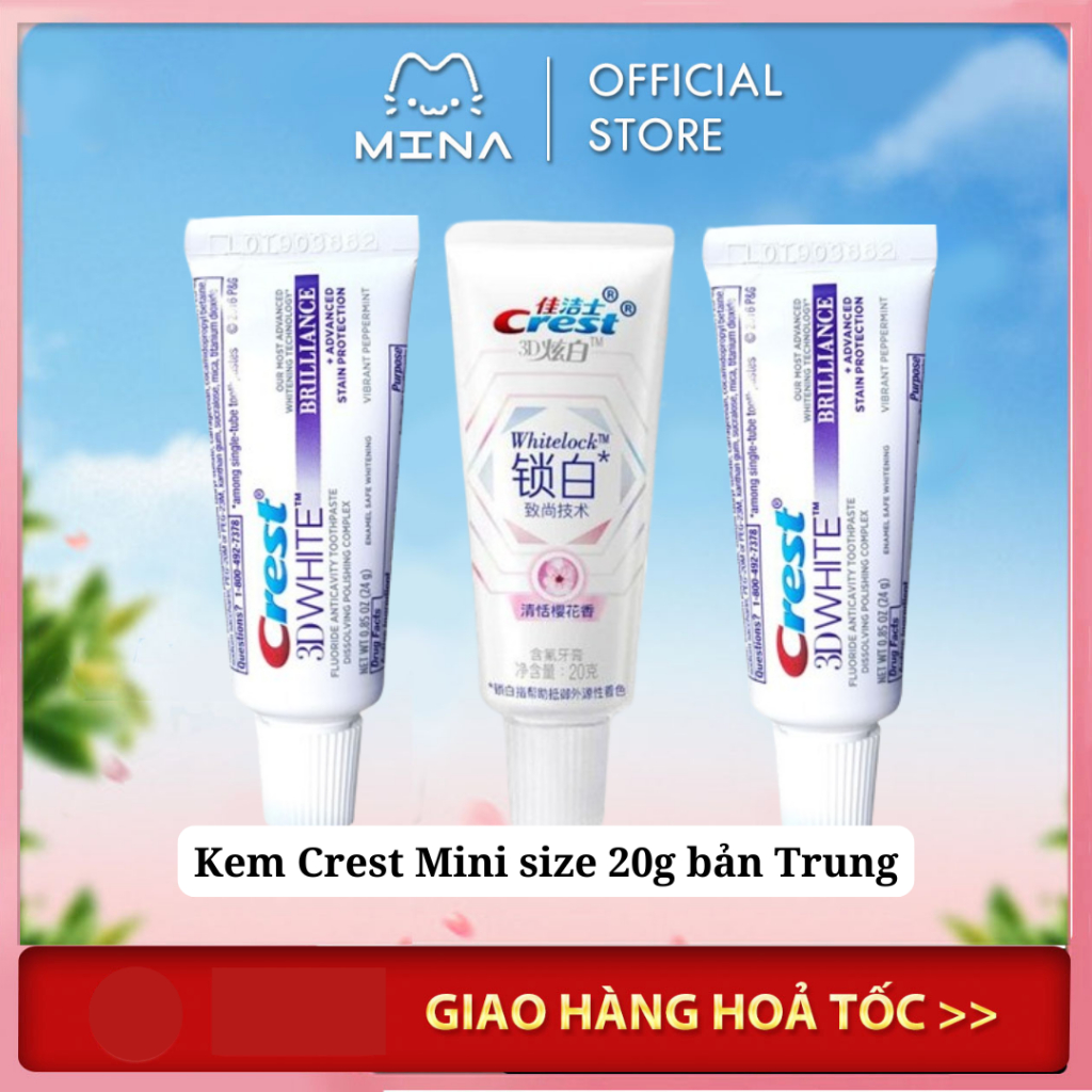 Kem đánh răng Crest 3D White 20g bản Trung - Bảo vệ răng giúp răng trắng sáng và hơi thở thơm mát