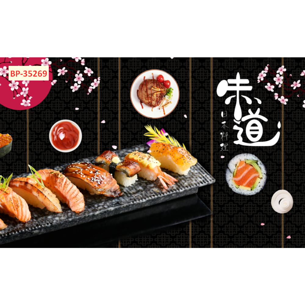 A. Tranh Lụa Kim Sa Dán Tường Quán Ăn Sushi Phong Cách Nhật Bản Hiện Đại...