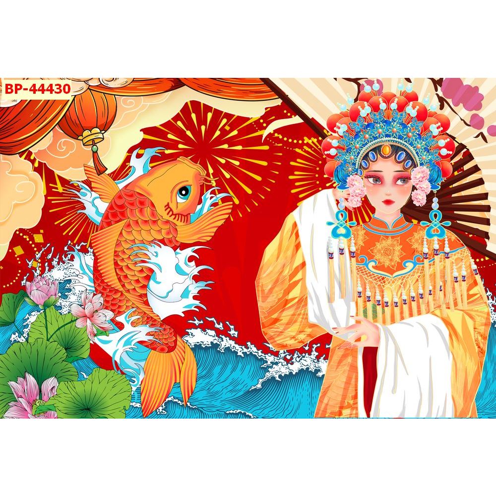 A.Mẫu tranh lụa dán tường lẩu nướng kinh kịch 3D mới. Nhiều kích thước lựa chọn...
