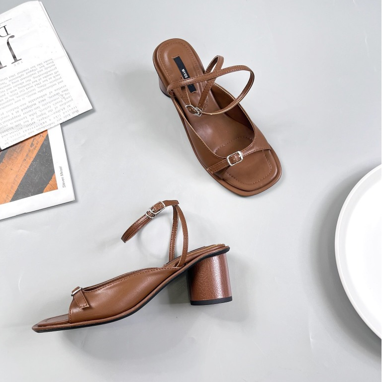 Giày sandal nữ MYSS bản ngang phối khóa dây cài cổ chân 5cm cao cấp thời trang - SD303