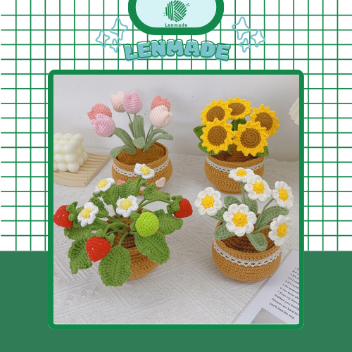 [LENMADESTORE ] Chậu hoa để bàn bằng len handmade phù hợp để trang trí ...