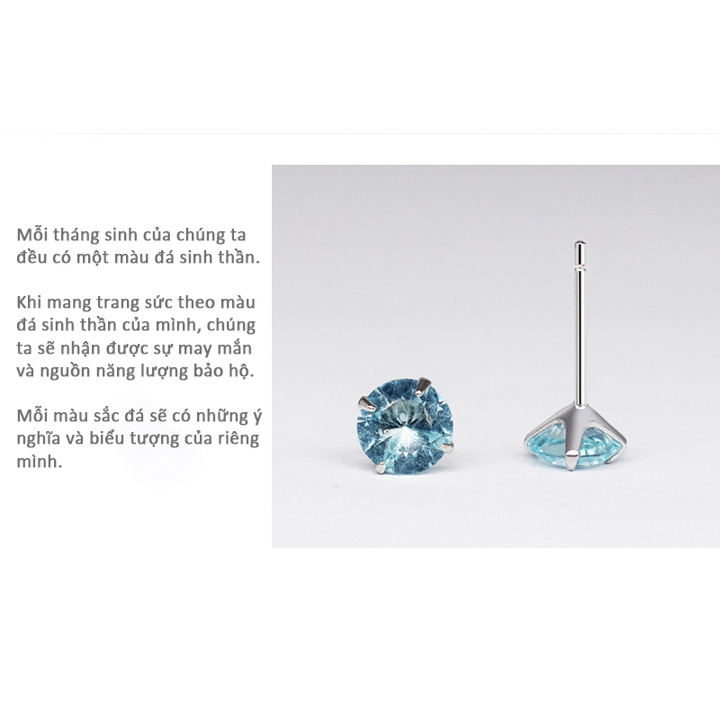Khuyên tai nam nữ bạc 925 ổ đá nhiều màu sinh thần Birthstone dành cho 12 tháng sinh (1 chiếc) | GEMY SILVER KN110