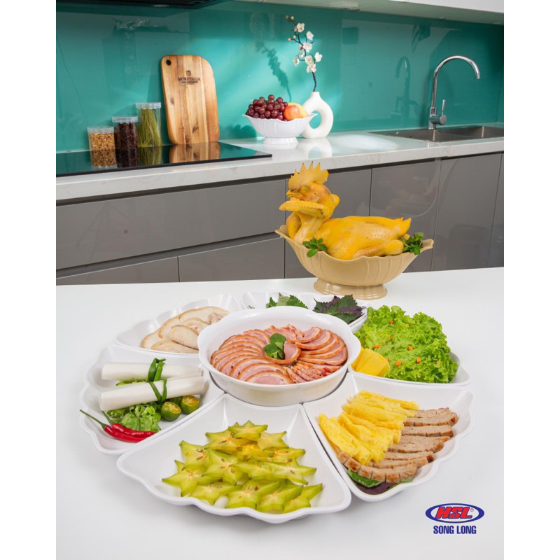 Bộ bát đĩa hoa mặt trời bày mâm cỗ bằng nhựa My Nhân