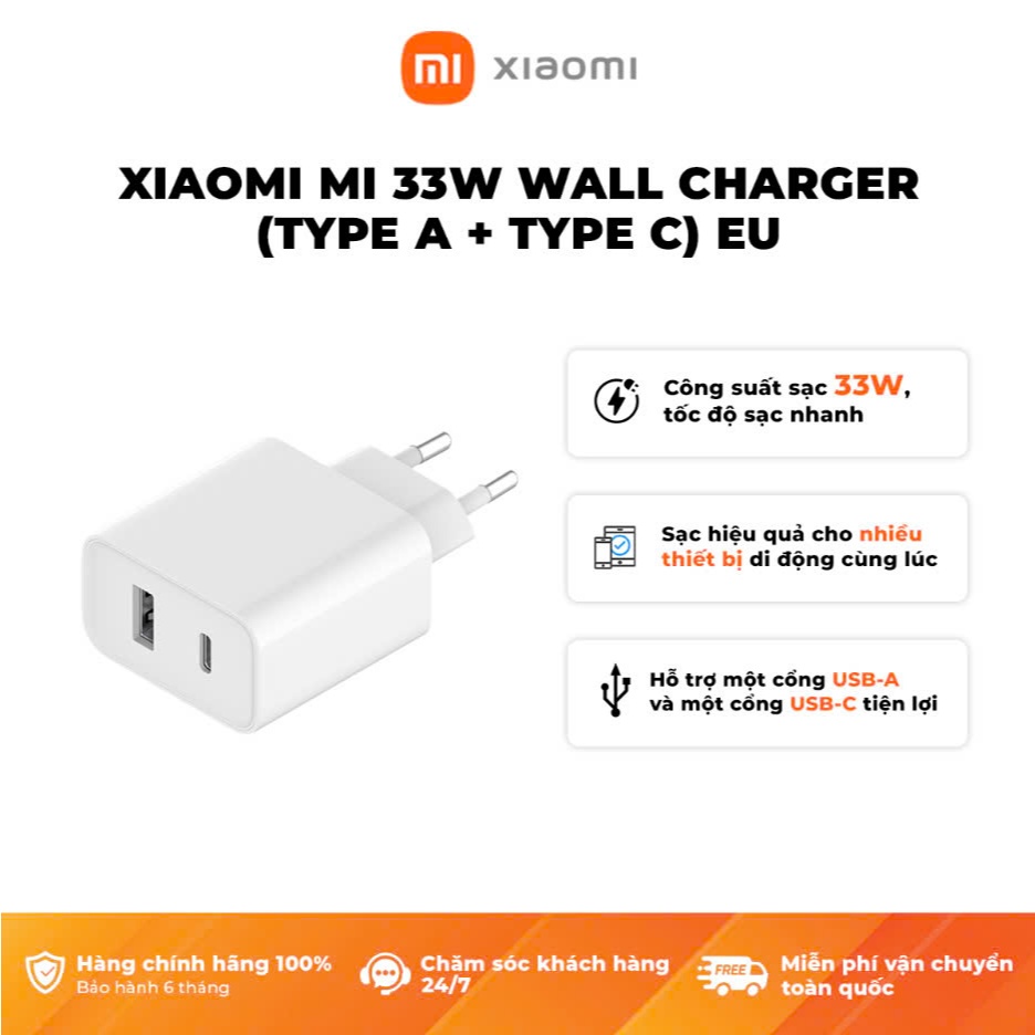 Ảnh Củ Sạc Nhanh Xiaomi Mi 33W Wall Charger (Type A + Type C) EU - Bảo Hàng 12 Tháng 2