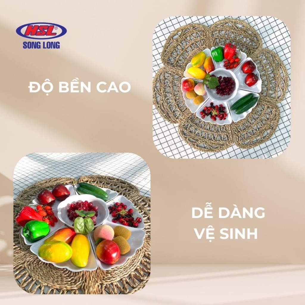 Bộ bát đĩa hoa mặt trời bày mâm cỗ bằng nhựa My Nhân