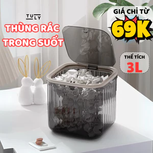 Thùng rác mini để bàn văn phòng, thùng đựng rác trong suốt kiểu sáng hiện đại sang trọng TULY SHOP