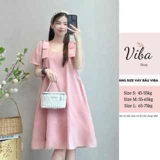 Váy bầu xinh [VB26] cổ vuông dáng suông nơ vai