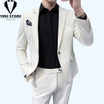 [MUA 1 ĐƯỢC 6] Bộ vest nam lịch lãm, trẻ trung, Form ôm body, phong cách Hàn Quốc, Tặng Cavat+Ghim Cài+Quần Sịp+Móc treo — ảnh 4