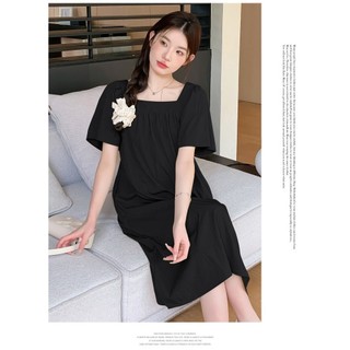 Váy bầu cổ vuông [VB25] dáng suông màu đen