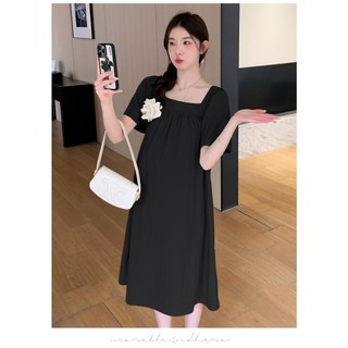 Váy bầu cổ vuông [VB25] dáng suông màu đen