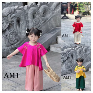 Bộ bà ba cho bé mẫu mới - Bộ quần áo trẻ em gấm đính nơ TB457 cho bé gái