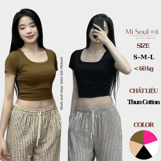Áo Thun Cổ Vuông Tay Ngắn Misoul,Áo Croptop Cộc tay Cotton kiểu trơn basic nhiều màu 168