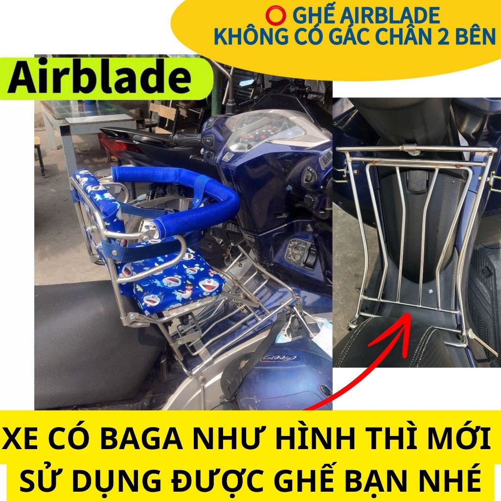 (HỎA TỐC) GHẾ SỐ GẬP INOX XE AIRBLADE CÓ VÒNG , DÂY ĐAI AN TOÀN CHO BÉ KHI ĐI XE MÁY 1 TUỔI TRỞ LÊN