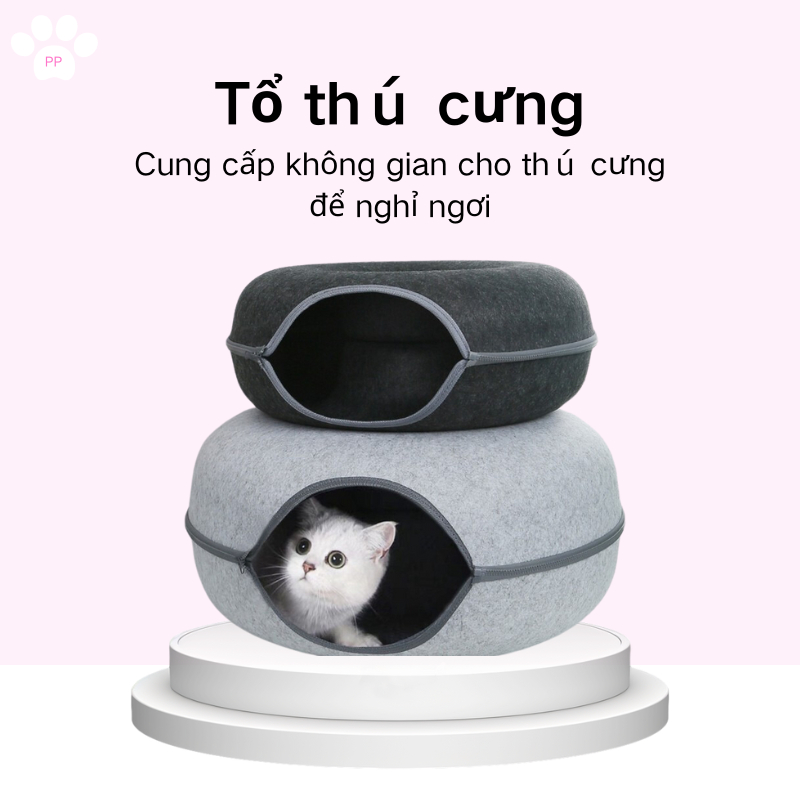 NEW!!!!Bánh rán nỉ mèo tổ nửa kín pet tổ khoan lỗ mèo đường hầm đồ chơi ...