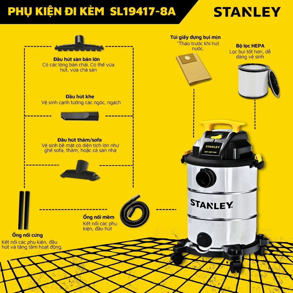 Ảnh Máy hút bụi công nghiệp khô và ướt Stanley SL19417-8A 4000W 5.5HP - bộ lọc HEPA - Bảo hành 12 tháng Kèm Phụ Kiện 2