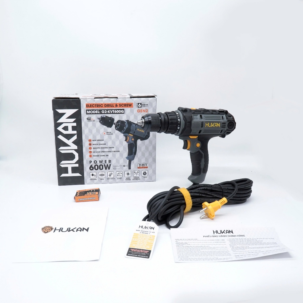 Máy Khoan Điện HUKAN G2-KVT600Q| Đầu kẹp kim loại, 21 Cấp Trượt, Bắt Vít, Thay đầu vặn vít,đầu kẹp 13mm[HÀNG CHÍNH HÃNG]