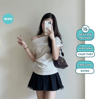 Áo Thun Lệch Vai Xếp Ly, Áo Kiểu  Sườn Nhún Eo Điệu Đà, Áo Phông Form Vừa Chất Vải Co Dãn Mềm Mịn Miho House