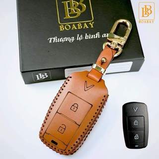 Bao Da Chìa Khoá ô tô VINFAST VF3, Ốp khoá Vf3 da bò cao cấp khắc tên số điện thoại bảo hành 2 năm Boabay