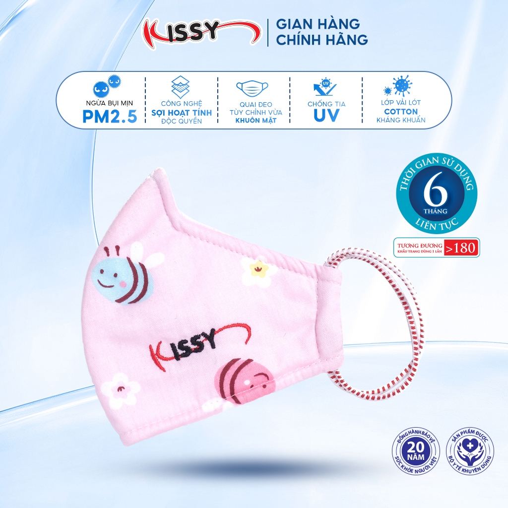 Ảnh Khẩu Trang Vải Kissy Trẻ Em 4-10 Tuổi Ong Hồng Vải Cotton Kháng Khuẩn Ngăn UV Chống Bụi Mịn- S0-0024 1