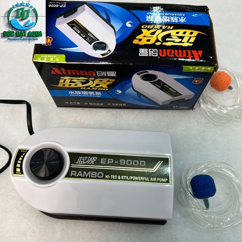 Máy sủi khí oxi Atman EP-9000 dùng cho bể cá siêu êm ,kèm 3m dây sủi và 2 quả sủi 2