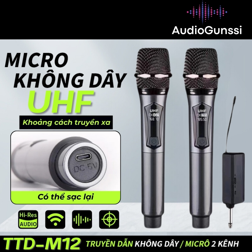 Bộ micro không dây TTD-M12, triệt tiếng hú, bắt sóng xa lên đến ...