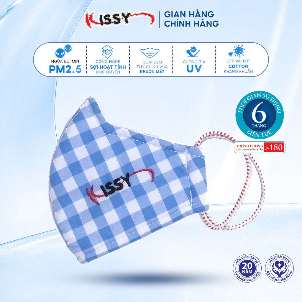 Ảnh Khẩu Trang Kissy Gia Đình Kẻ Caro Đủ Size Vải Cotton Sợi Hoạt Tính Chống Tia UV Ngăn Bụi Mịn PM 2.5 1