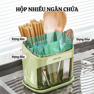 Hộp đựng đũa muỗng để bàn có khay hứng nước thoáng khí, Khay đựng đồ nhà bếp tiện lợi ngăn ẩm mốc