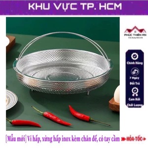 Vỉ hấp, xửng hấp, rổ để đồ chiên ráo dầu chất liệu inox, kèm chân đế, có tay cầm tiện dụng, đa năng