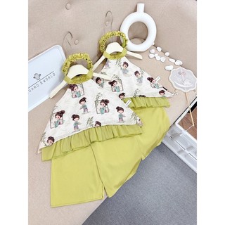 Sét yếm bé gái kèm tuban sz 10-30kg, sét đồ bé gái yếm+quần+tuban